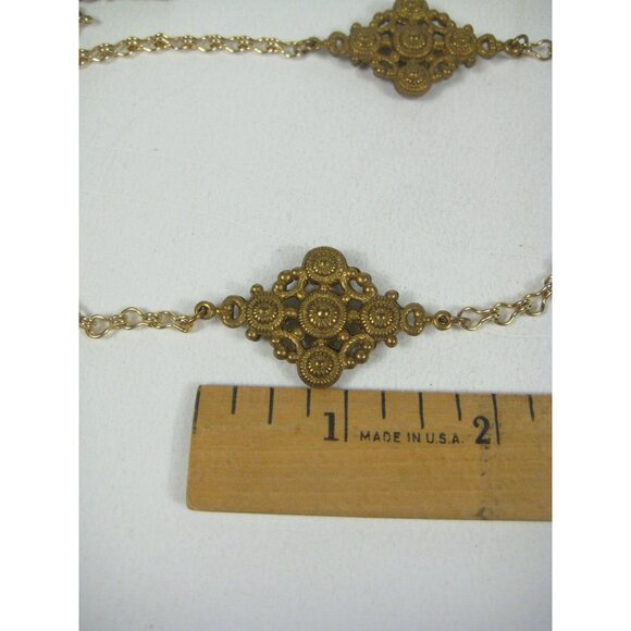 Vintage Gold Tone Filigree Chain Necklace 48 inch Boho Hippie Moroccan - Picture 5 of 11